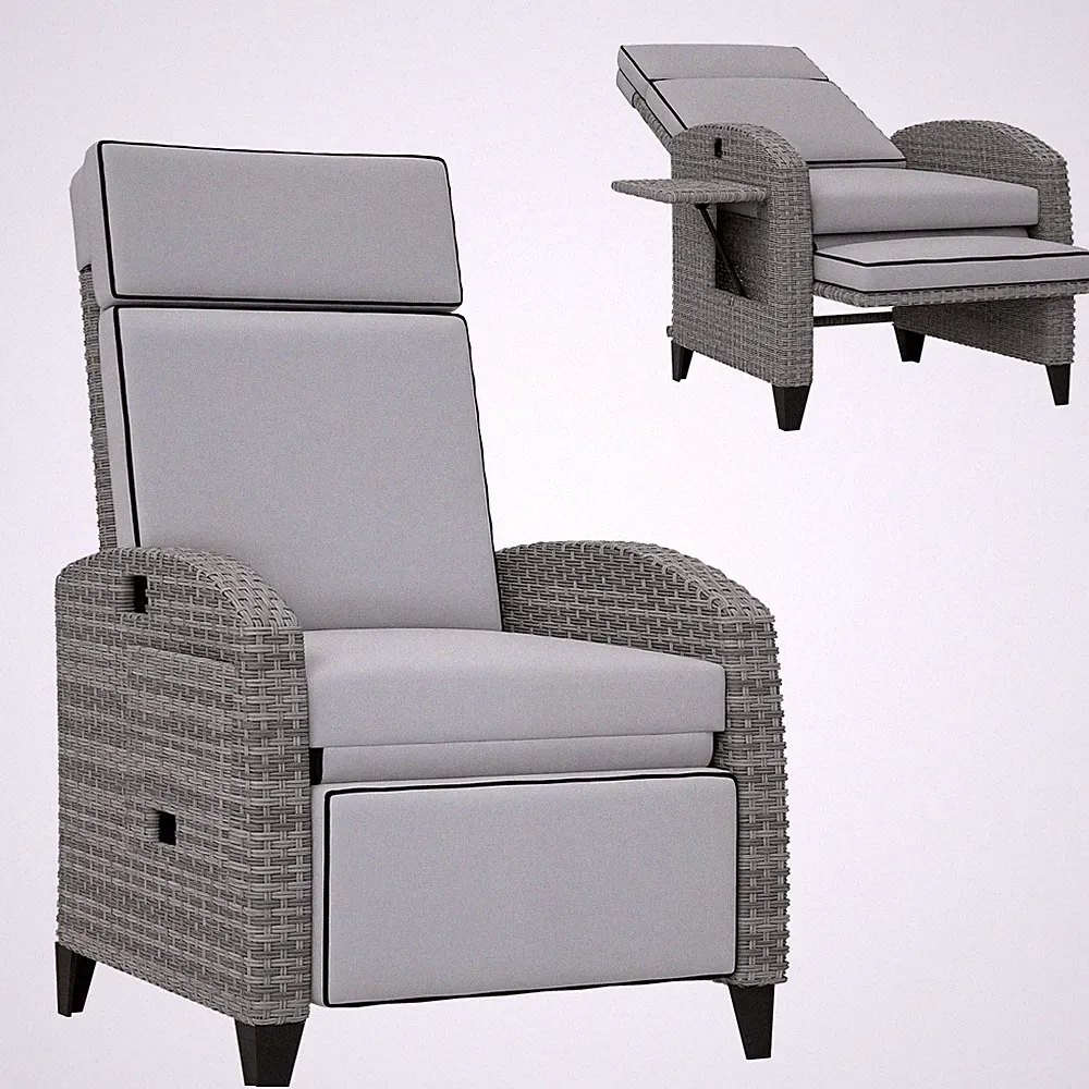 Outsunny Outdoor Recliner Chair with Adjustable Backrest, Cushion, Blue