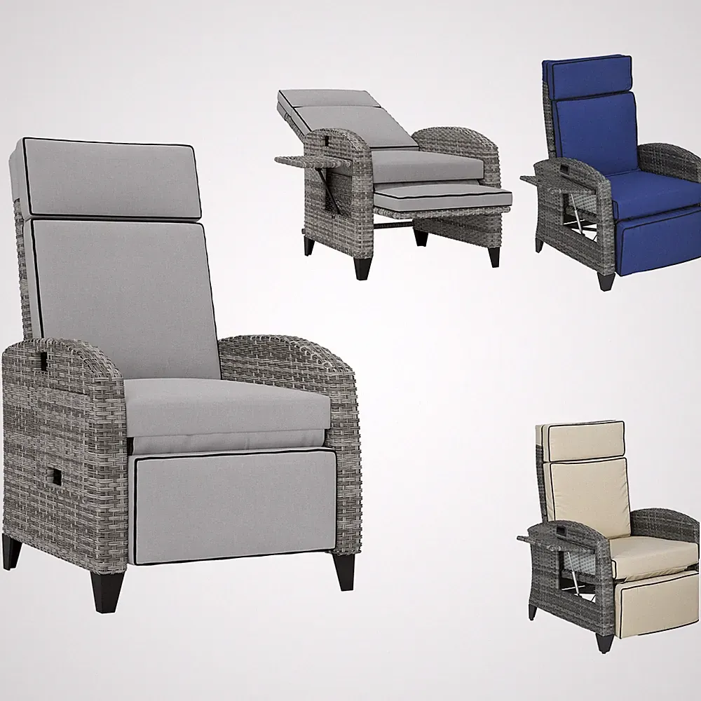 Outsunny Outdoor Recliner Chair with Adjustable Backrest, Cushion