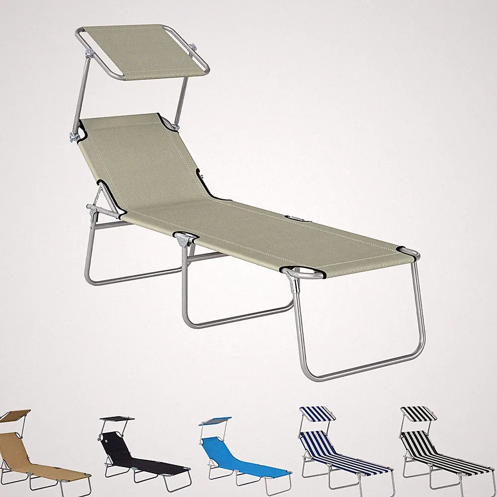 Outsunny Portable Reclining Seat Lounge Chair with Sun Shade Outdoor Oxford