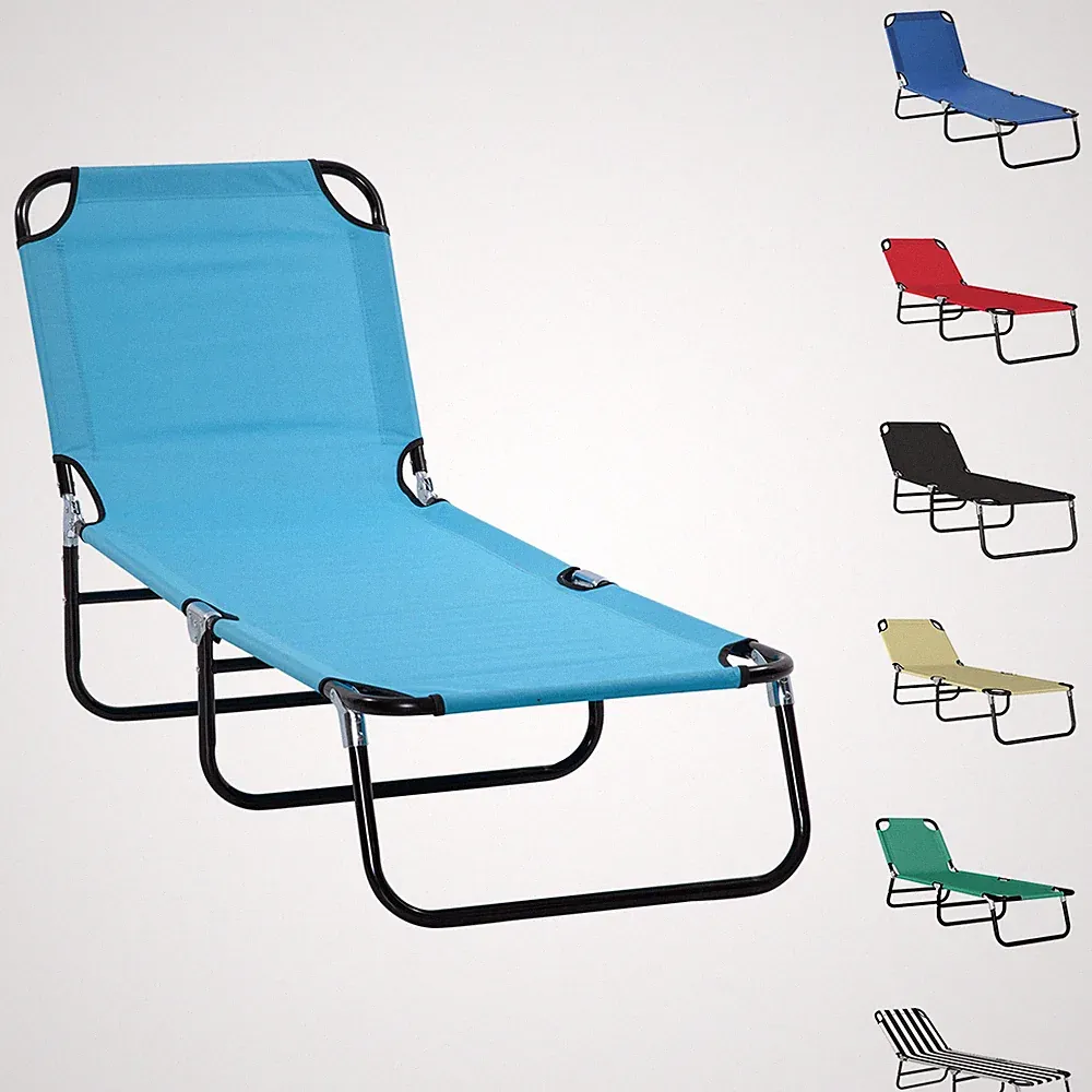 Outsunny Reclining Lawn Chaise Lounge Folding Chair Adjustable Backrest