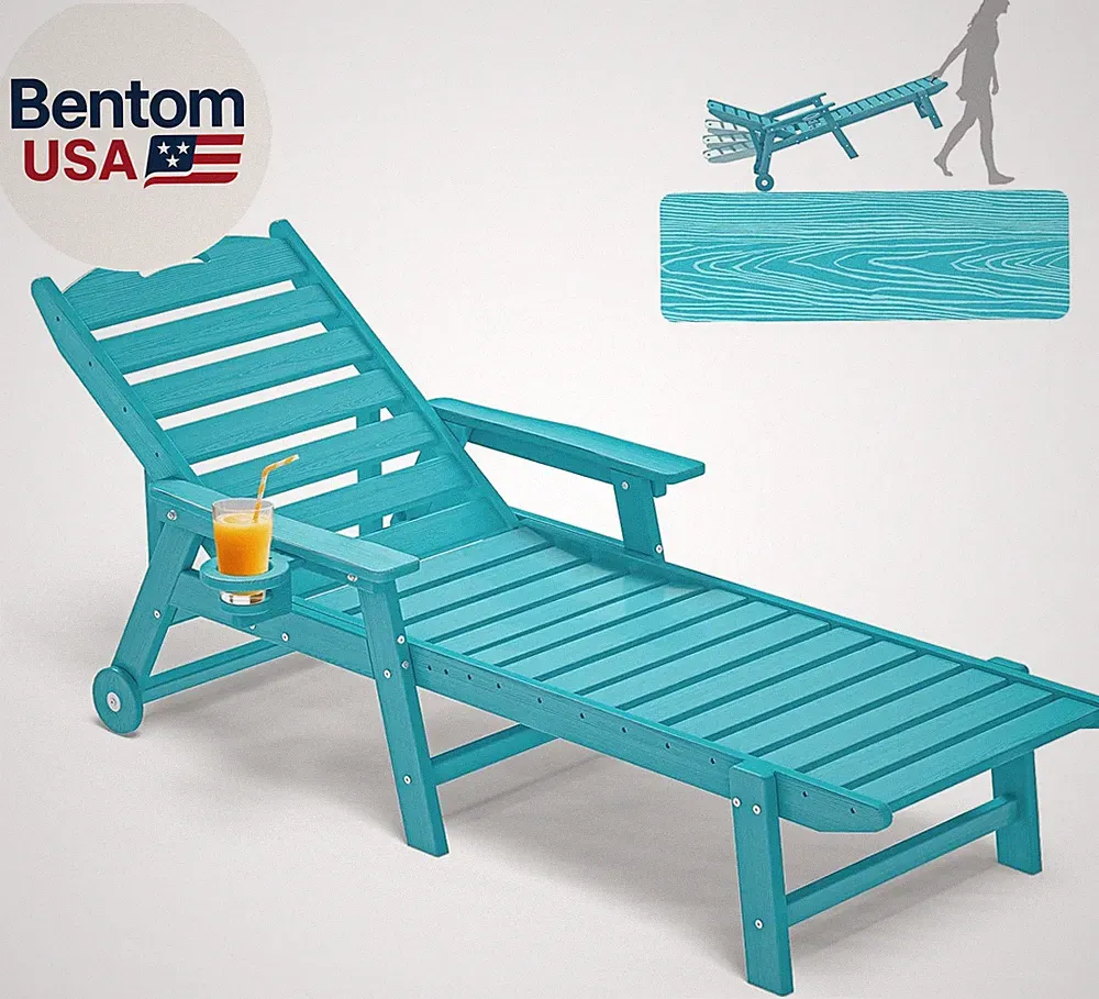 Oversized Patio Chaise Lounge, 5 Positions Adjustable HDPE Outdoor Lounge Chair