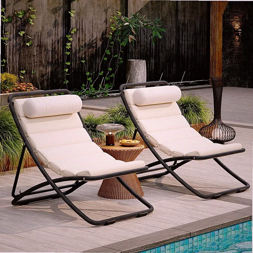 Patio Outdoor Adjustable Folding Chair Cushion Poolside Beach Yard Deck Camping