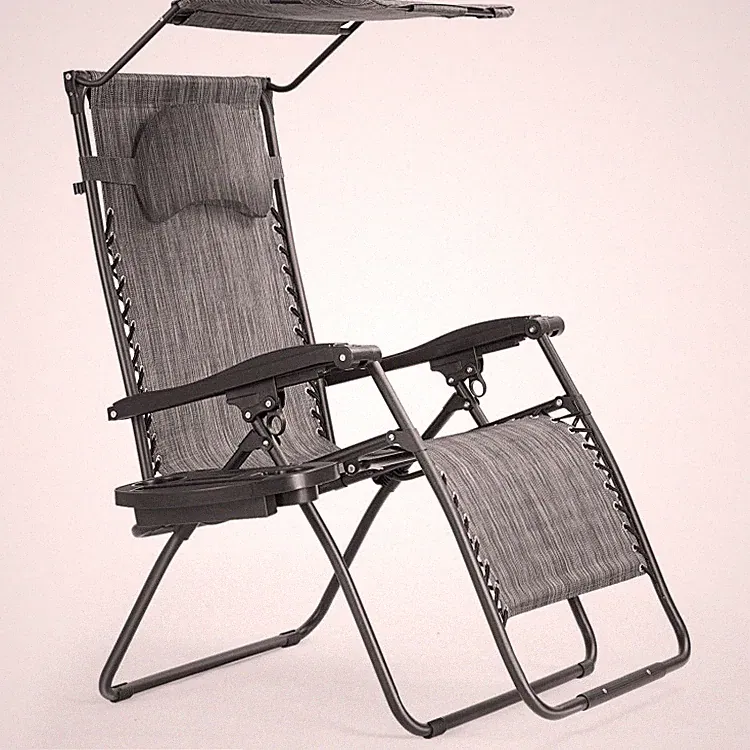 Patio Outdoor Folding Lounge Recliner Chair Adjustable w/Shade Canopy Cup Holder