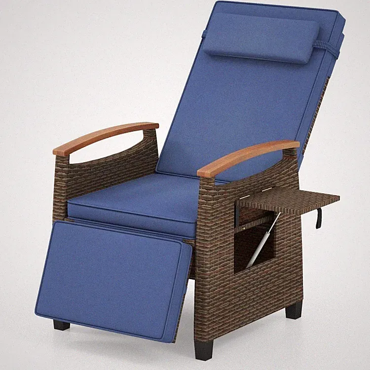 Patio Outdoor Recliner lounge Rattan Chair With Adjustable Backrest and Footrest