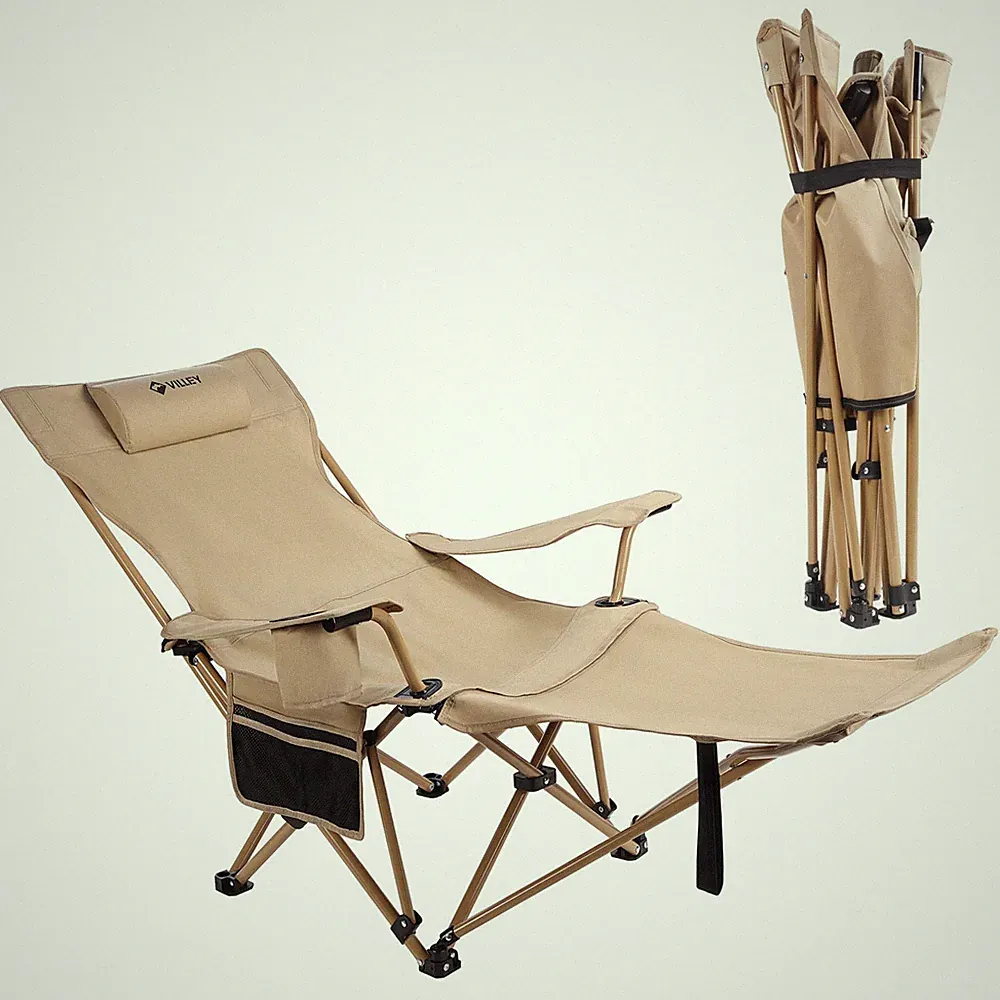 Reclining Camping Lounge Chair Adjustable Foldable Chair for Adults with Remo...