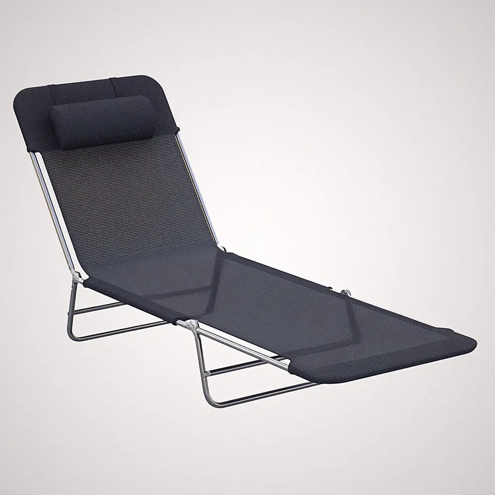 Reclining Outdoor Lounge Chair Steel Frame with Pillow Patio