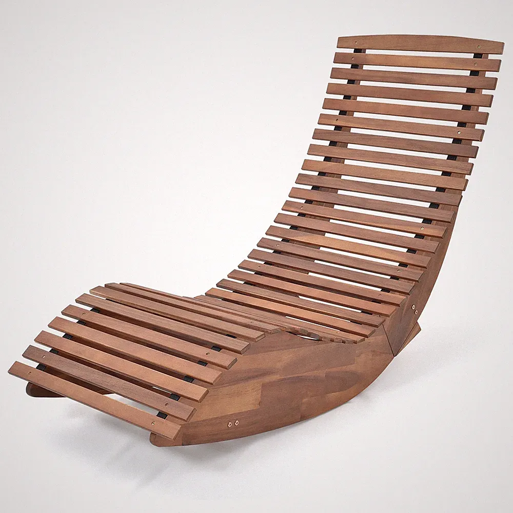 Rocking Sun Lounger w/ Breathable Slatted Design Outdoor Patio Lounge Chair