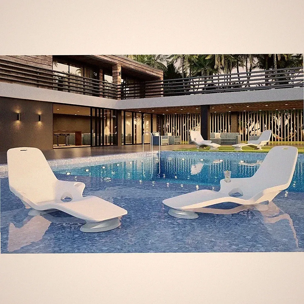 Set of 2 Pool Lounger Chairs – Custom Risers for Up to 17" Water Depth
