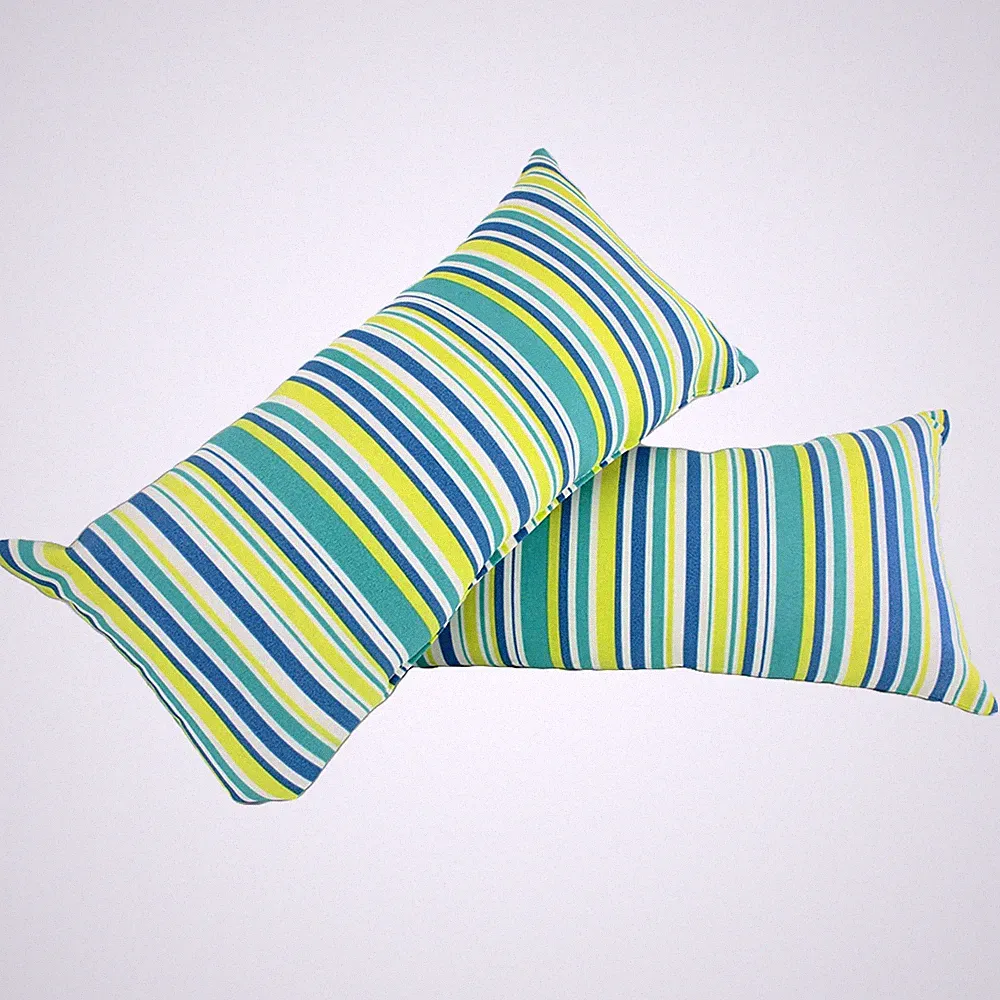 Set of 2 - Turquoise Stripe Polyester Outdoor Rectangle Lumbar Pillows 10" x 19"
