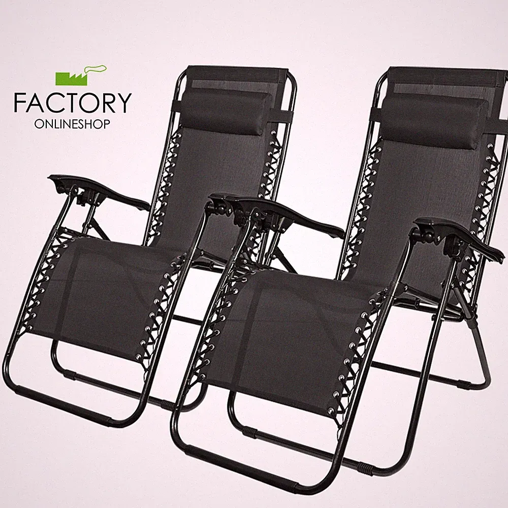 Set of 2 Zero Gravity Chairs Folding Lounger Beach Outdoor Patio Recliner Chair