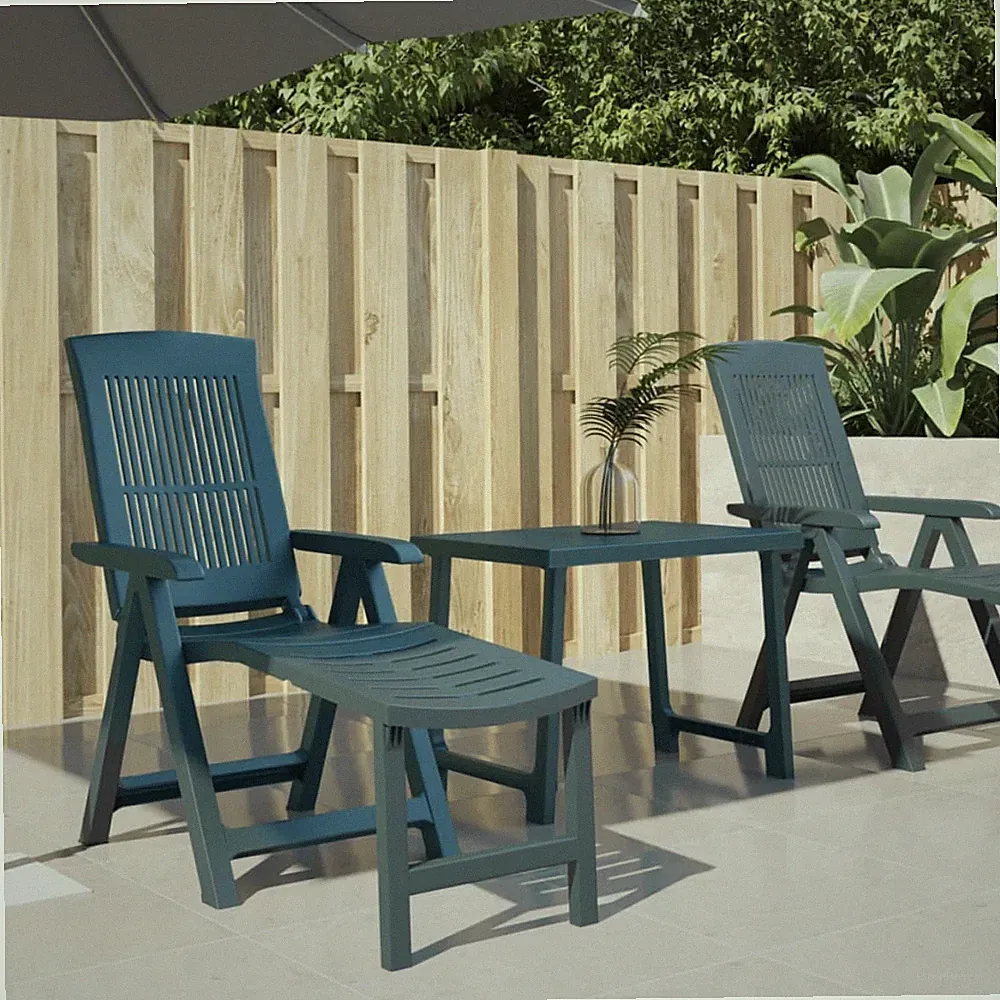 Sun Lounger Foldable Green Plastic 60x114x110cm Weatherproof Reclining for Patio