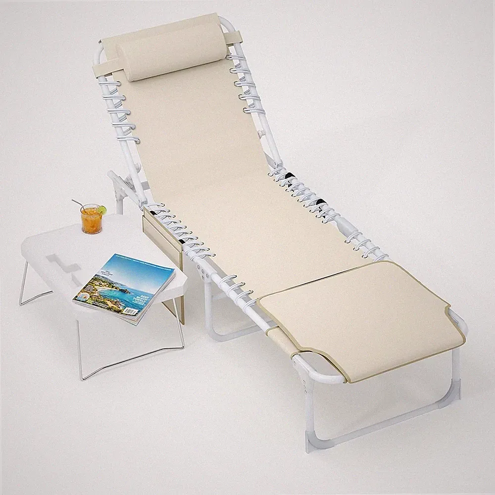Garden Sun Lounger Patio Chaise Lounge Chair Folding Beach Chair w/Small table
