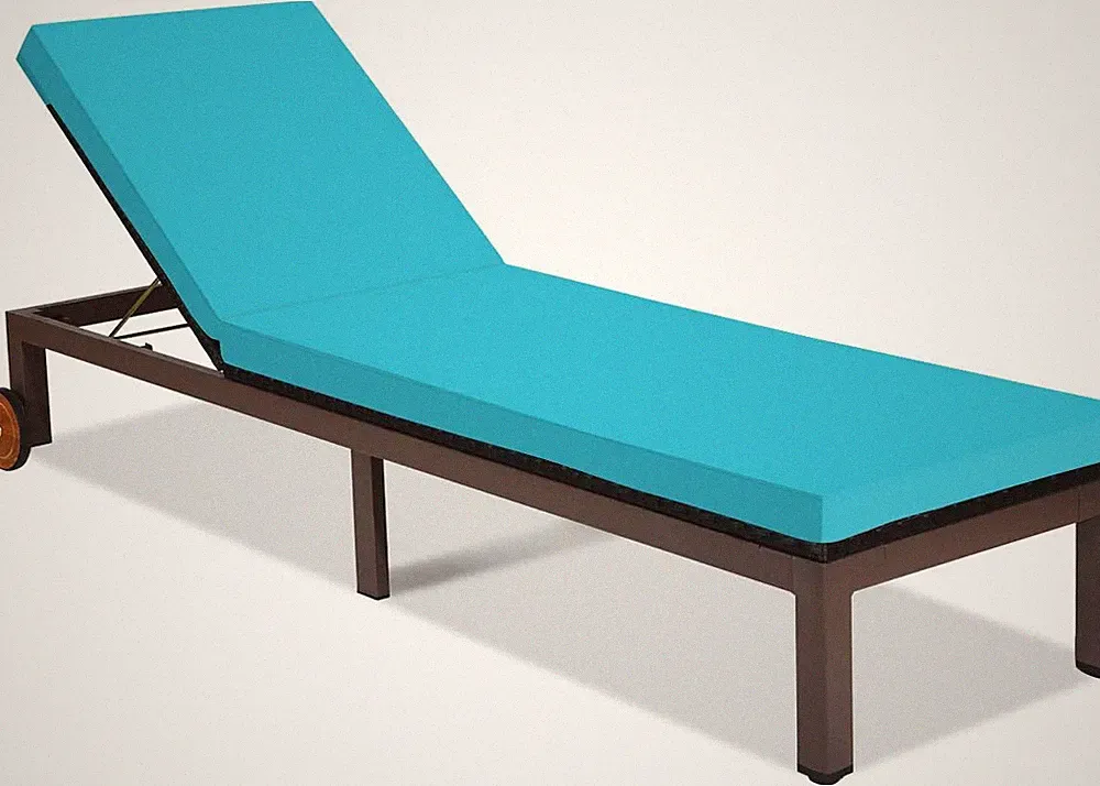 Turquoise Rattan Chaise Lounge Chair with Wheels & Soft Cushions