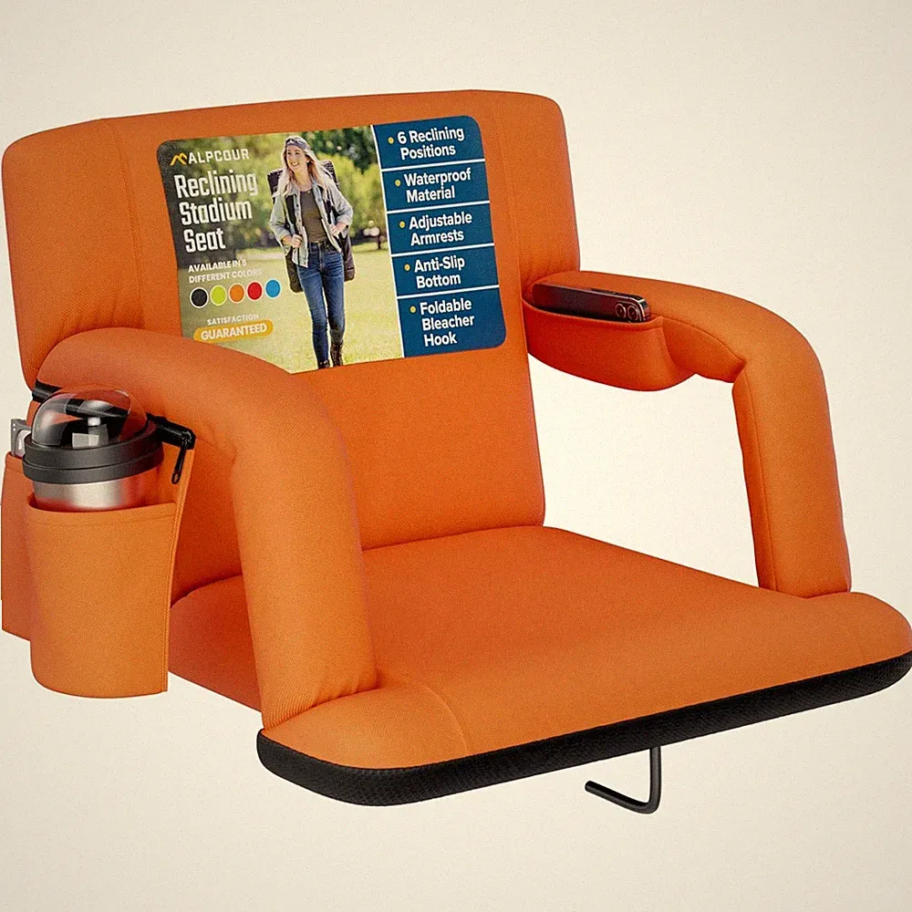 Waterproof Bleacher Chair with Back Support & Armrests