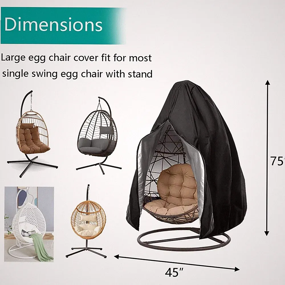 Waterproof Wicker Egg Chair Covers, 75" x 45", Black