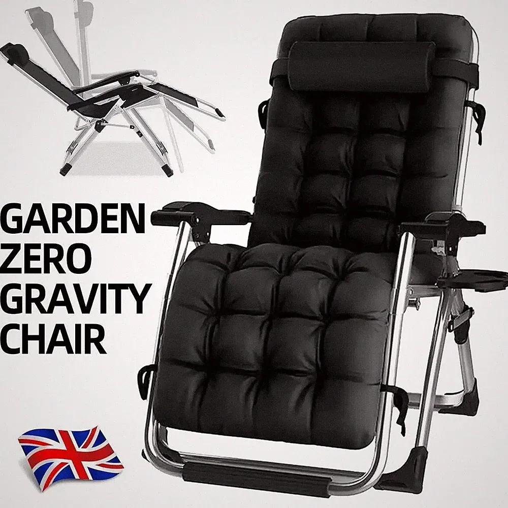 Zero Gravity Reclining Lounge Chair 2-in-1 Folding Outdoor w/Cushion Metal Frame