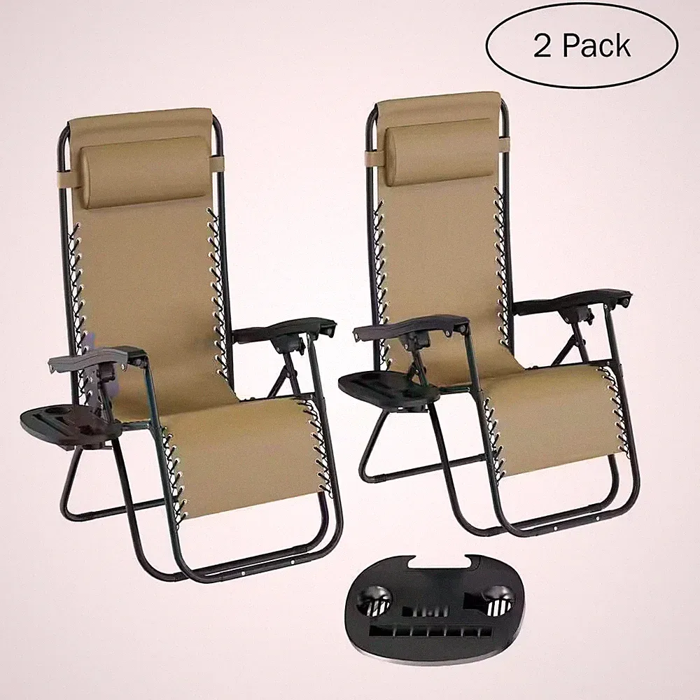 Zero Gravity Reclining Metal Frame Outdoor Lounge Chairs Featuring Pillows and a